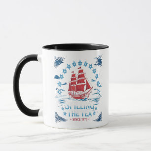 Het morsen van de thee sinds 1773 Rood Wit Blauw G Mok