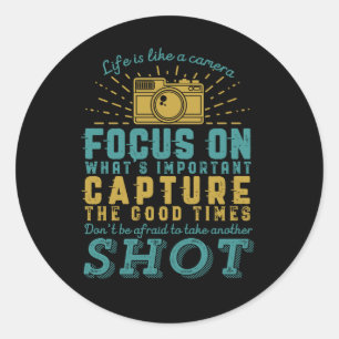 Het motivatie Leven van het Citaat van de Fotograf Ronde Sticker