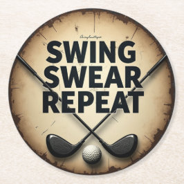 Het motto van de golfliefhebber: Swing Swear Repea Ronde Kartonnen Onderzetter