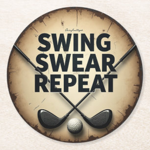 Het motto van de golfliefhebber: Swing Swear Repea Ronde Kartonnen Onderzetter