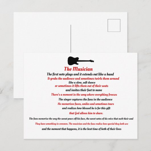 Het Musiciaanse gedicht Uitnodiging Briefkaart (Voorkant / Achterkant)