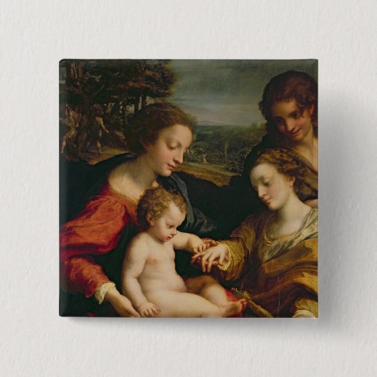 Het Mystic Marriage of St. Catherine van Vierkante Button 5,1 Cm (Voorkant)