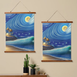 Het mysticisme van een blauwe golf hangend wandkleed