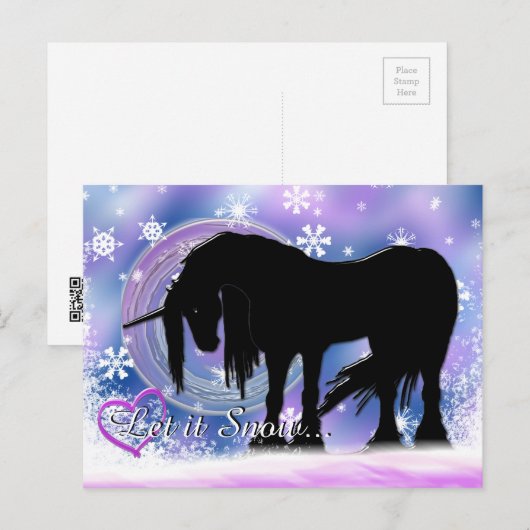 Het mystieke zwarte eenhoorn (Laat het sneeuwen) Feestdagenkaart (Voorkant / Achterkant)