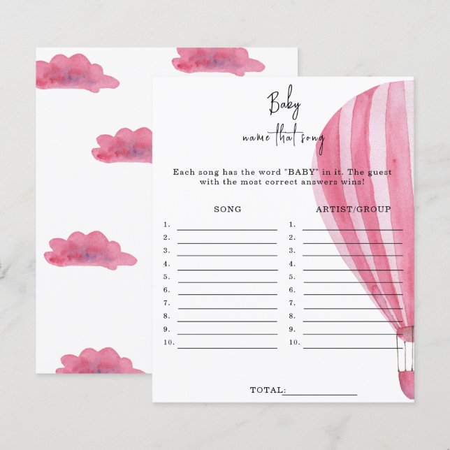 Het naam dat liedje baby shower spel - Hete luchtb (Voorkant / Achterkant)