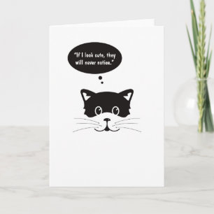 Het nadenkende Leuke Zwarte Wenskaart van de Kat Kaart