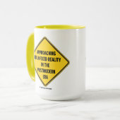 Het naderen van onbepaalde werkelijkheid in postmo mok (Voorkant links)