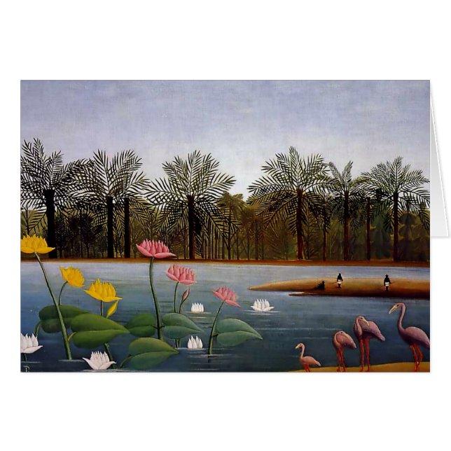 Het naïeve schilderij "De Flamingo's" van Henri Ro (Voorkant Horizontaal)