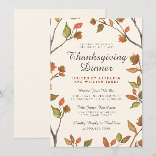 Het najaar laat Thanksgiving eten Kaart (Voorkant / Achterkant)