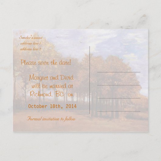 Het najaar landschap van Van Gogh. Save the date Aankondigingskaart (Achterkant)