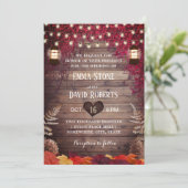 Het najaar van Burgundy Leaves Rustic Lantern Wedd Kaart (Staand voorkant)