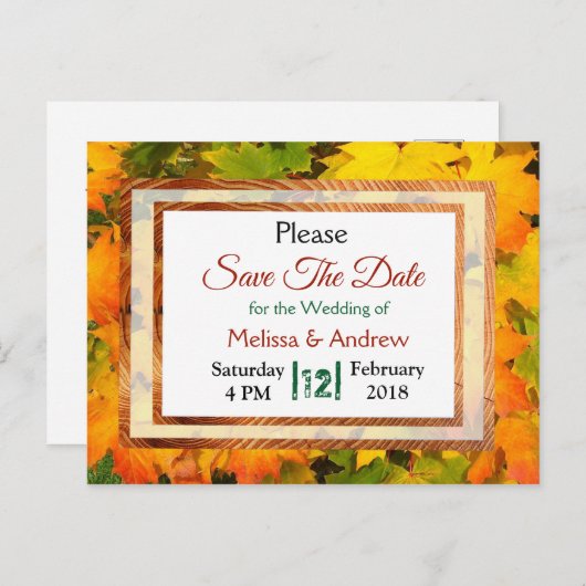 Het najaar van de val trekt Wedding sparen de Datu Aankondigingskaart (Voorkant / Achterkant)