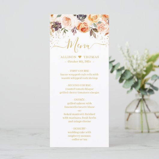 Het najaar van Floral Gold Glitters Fall Wedding M Menu (Staand voorkant)
