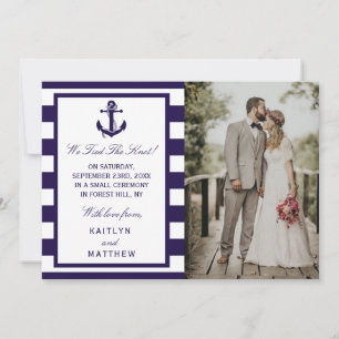 Het Nautical Anchor Navy Stripe Wedding Collectie Aankondiging