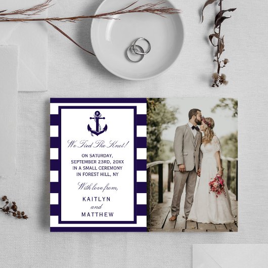 Het Nautical Anchor Navy Stripe Wedding Collectie Aankondiging
