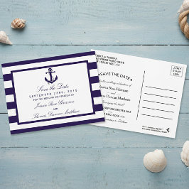 Het Nautical Anchor Navy Stripe Wedding Collectie Aankondigingskaart