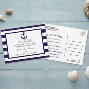 Het Nautical Anchor Navy Stripe Wedding Collectie Aankondigingskaart