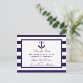 Het Nautical Anchor Navy Stripe Wedding Collectie Aankondigingskaart (Staand voorkant)