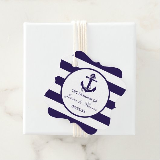 Het Nautical Anchor Navy Stripe Wedding Collectie Bedankjes Labels (In situ)