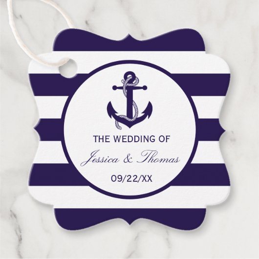 Het Nautical Anchor Navy Stripe Wedding Collectie Bedankjes Labels (Voorkant)