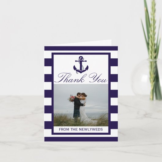 Het Nautical Anchor Navy Stripe Wedding Collectie Bedankkaart (Voorkant)