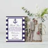 Het Nautical Anchor Navy Stripe Wedding Collectie Bedankkaart (Staand voorkant)