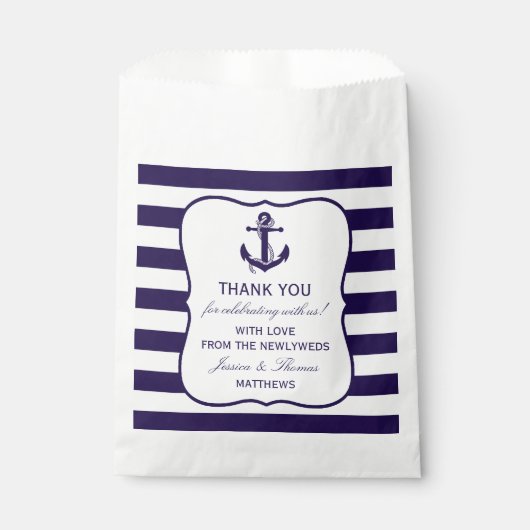 Het Nautical Anchor Navy Stripe Wedding Collectie Bedankzakje (Voorkant)