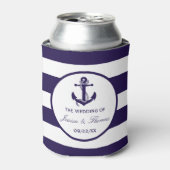 Het Nautical Anchor Navy Stripe Wedding Collectie Blikjeskoeler (Blikje Voorkant)