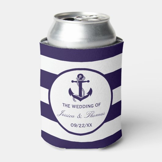 Het Nautical Anchor Navy Stripe Wedding Collectie Blikjeskoeler (Blikje Voorkant)