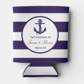 Het Nautical Anchor Navy Stripe Wedding Collectie Blikjeskoeler (Voorkant)