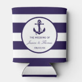 Het Nautical Anchor Navy Stripe Wedding Collectie Blikjeskoeler (Achterkant)