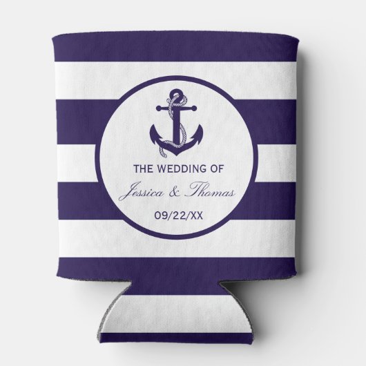 Het Nautical Anchor Navy Stripe Wedding Collectie Blikjeskoeler (Achterkant)