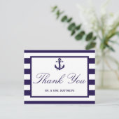 Het Nautical Anchor Navy Stripe Wedding Collectie Briefkaart (Staand voorkant)