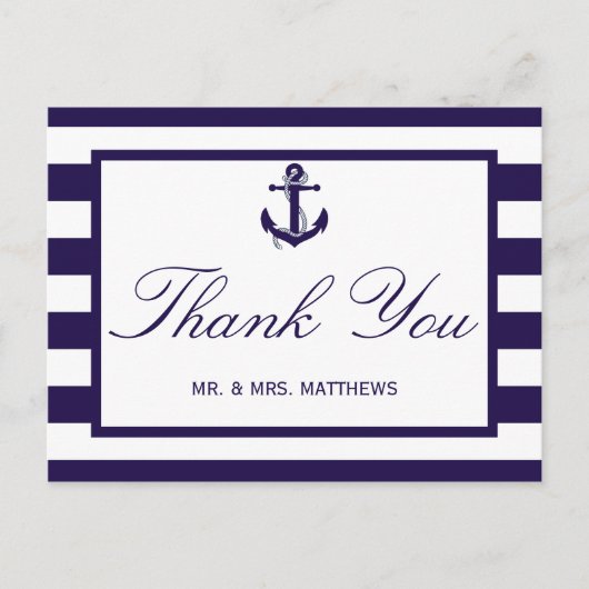 Het Nautical Anchor Navy Stripe Wedding Collectie Briefkaart (Voorkant)