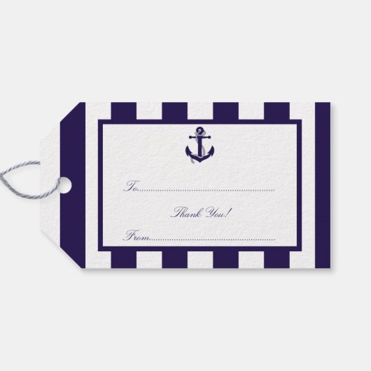 Het Nautical Anchor Navy Stripe Wedding Collectie Cadeaulabel (Achterkant Horizontaal)