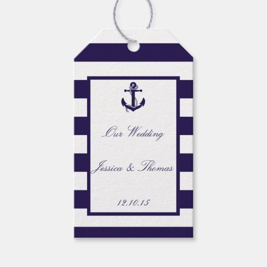 Het Nautical Anchor Navy Stripe Wedding Collectie Cadeaulabel (Voorkant)
