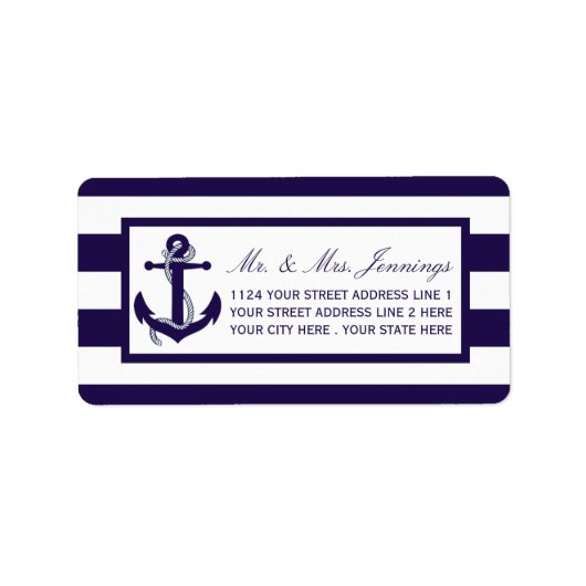 Het Nautical Anchor Navy Stripe Wedding Collectie Etiket (Voorkant)