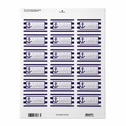 Het Nautical Anchor Navy Stripe Wedding Collectie Etiket (Full Sheet)