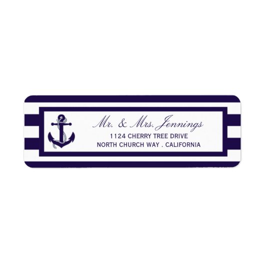 Het Nautical Anchor Navy Stripe Wedding Collectie Etiket (Voorkant)