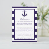 Het Nautical Anchor Navy Stripe Wedding Collectie Informatiekaartje (Staand voorkant)