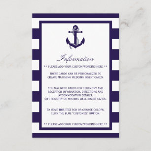 Het Nautical Anchor Navy Stripe Wedding Collectie Informatiekaartje