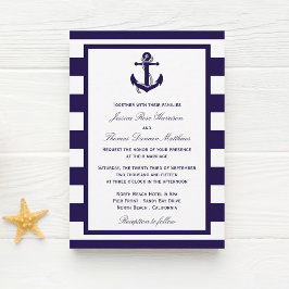 Het Nautical Anchor Navy Stripe Wedding Collectie Kaart
