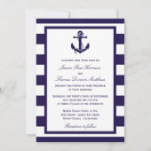 Het Nautical Anchor Navy Stripe Wedding Collectie Kaart (Voorkant)