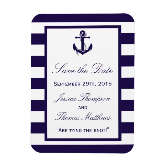 Het Nautical Anchor Navy Stripe Wedding Collectie Magneet (Verticaal)