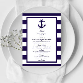 Het Nautical Anchor Navy Stripe Wedding Collectie Menu