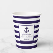 Het Nautical Anchor Navy Stripe Wedding Collectie Papieren Bekers (Achterkant)