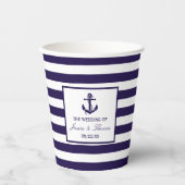 Het Nautical Anchor Navy Stripe Wedding Collectie Papieren Bekers (Voorkant)