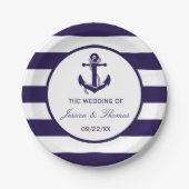 Het Nautical Anchor Navy Stripe Wedding Collectie Papieren Bordje (Voorkant)