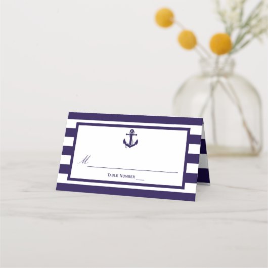 Het Nautical Anchor Navy Stripe Wedding Collectie Plaatskaartje (Voorkant)