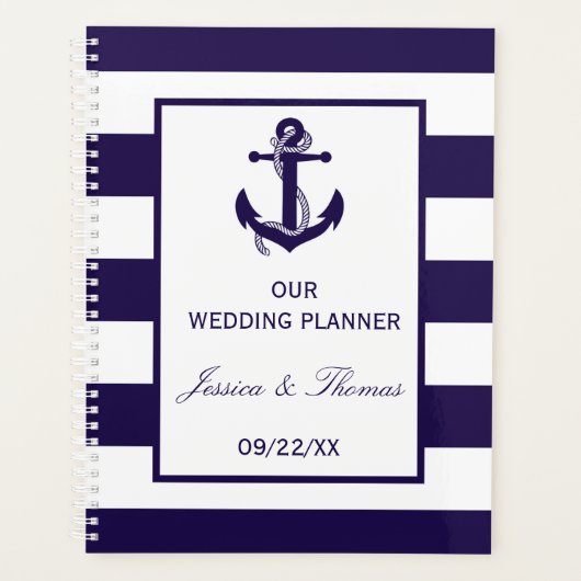 Het Nautical Anchor Navy Stripe Wedding Collectie Planner (Voorkant)